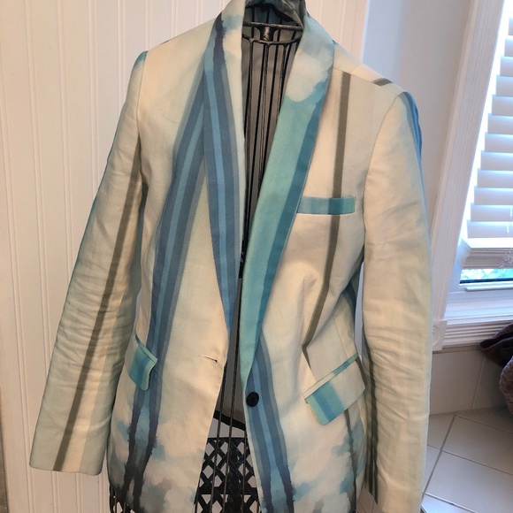 Unique Designer Blue Watercolour Linen Coastal Blazer - Picture 1 of 4